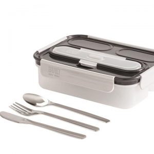 Built NY Gourmet 3 Compartment Bento Lunch Box w/ Stainless Steel Utensils